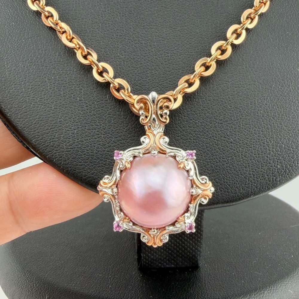 NH Michael Valitutti 925 Pink Pearl Pendant & Milor Bronze Italy Necklace